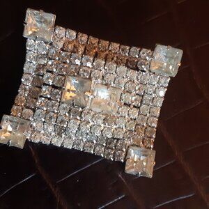 Continental Clear Rhinestone Rectangular Sliver Tone Brooch
